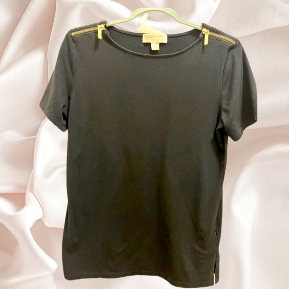 MICHAEL Michael Kors Tops - Michael Kors Black Blouse With Gold Hardware with Zippered Sleeves